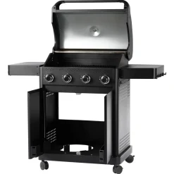 Gassgrill med 4 brennere, sidebord og grillvogn