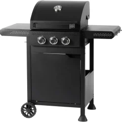 Gassgrill med 3 brennere, sidebord og grillvogn