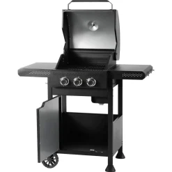 Gassgrill med 3 brennere, sidebord og grillvogn