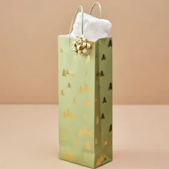 Gaveeske til flaske, jul, grønn og gull 13 x 8,2 x 35,9 cm
