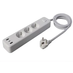 Grenuttak 3-veis med USB-A og USB-C, 1,5 meter