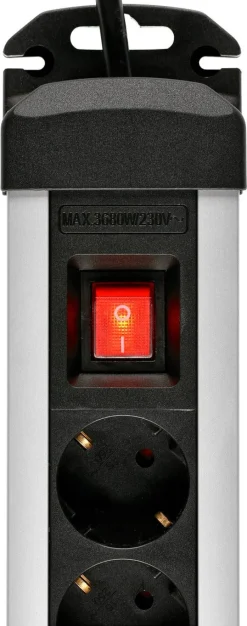 Grenuttak 6-veis med strømbryter, aluminium