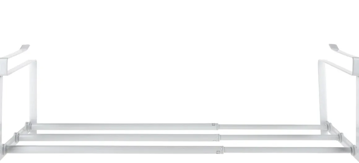 Hengende kurv for hylle, metall, hvit, bredde 39-69 cm