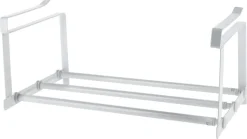 Hengende kurv for hylle, metall, hvit, bredde 39-69 cm