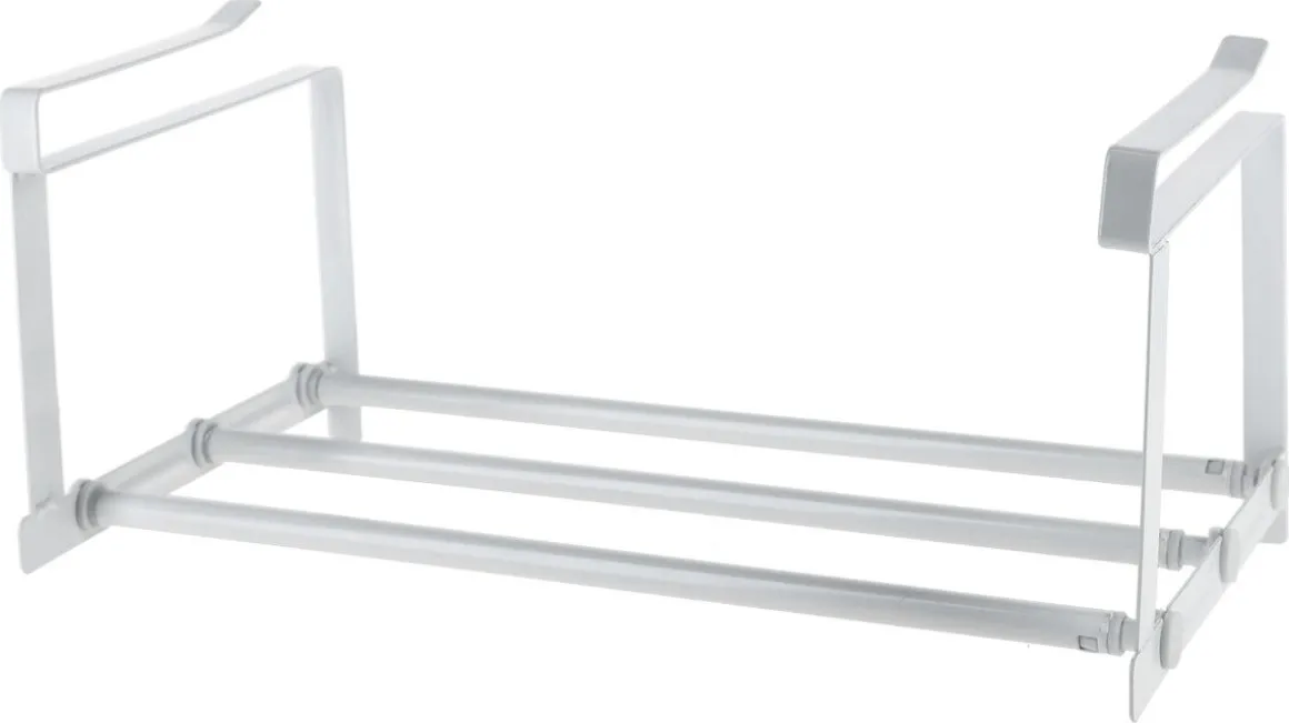 Hengende kurv for hylle, metall, hvit, bredde 39-69 cm