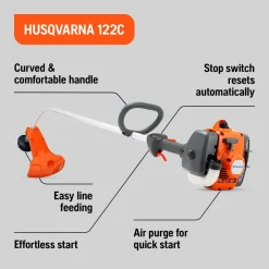 Husqvarna 122C, bensindrevet gresstrimmer med trimmertråd