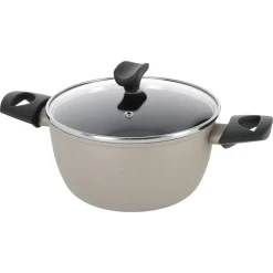 Kjele med glasslokk 2,5 l keramisk non stick, sand