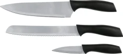 Knivsett med 3 kniver: kokkekniv, brødkniv og skrellekniv