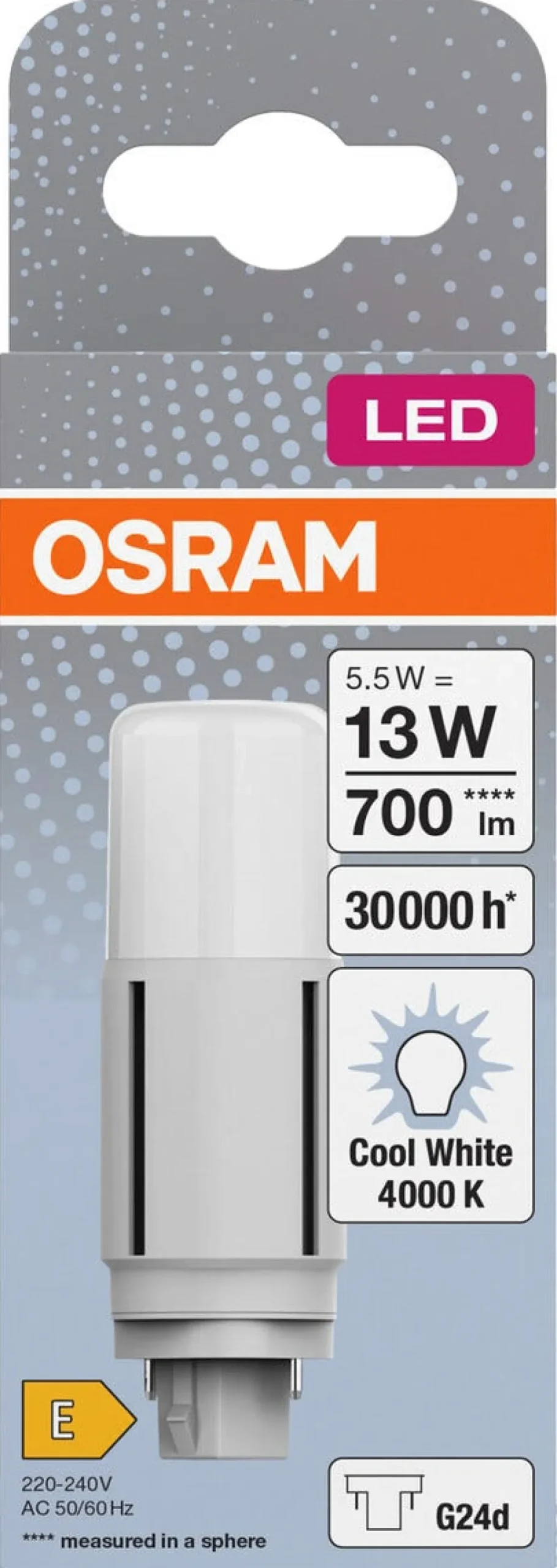Kompaktlysrør LED G24d 5,5 W kaldhvit, Osram