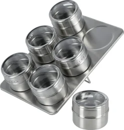 Krydderbokser med magnetisk stativ, 6-pakning