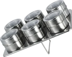 Krydderbokser med magnetisk stativ, 6-pakning