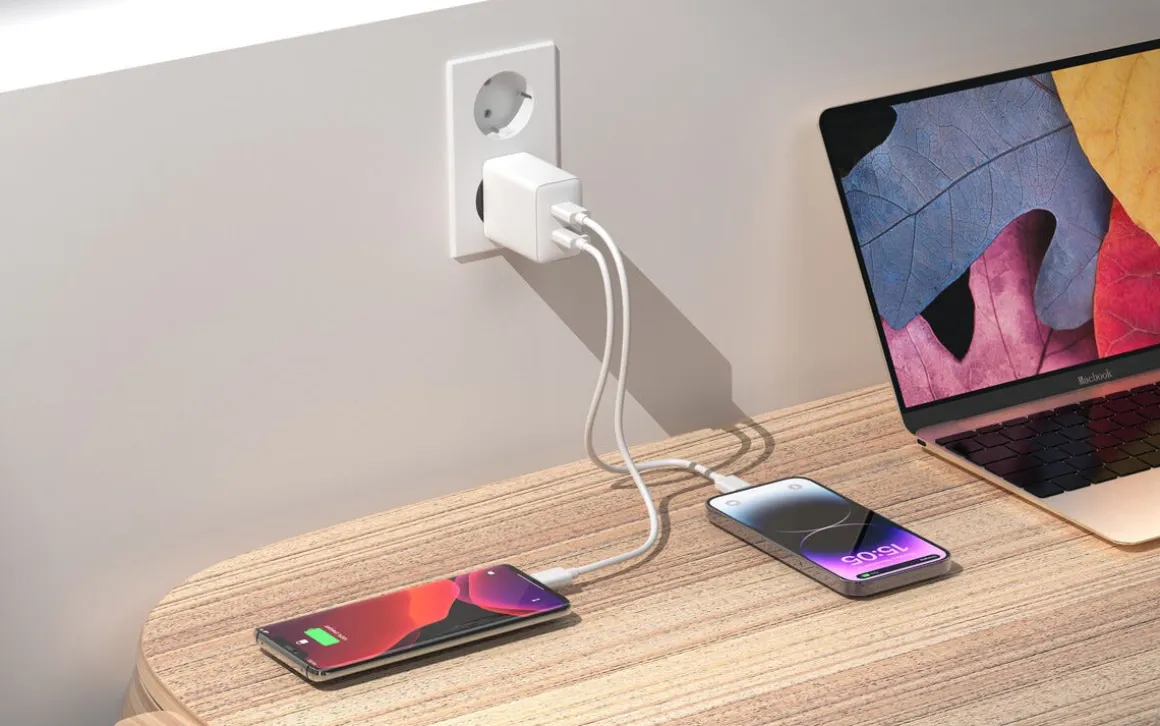Lader USB-C 2 porter GaN PD, 45 W