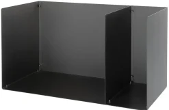 Lav vedholder med 2 rom i svart stål, til innendørs bruk, 39 x 70 cm