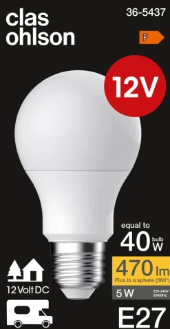 Lavvolts LED-pære E27 12 V