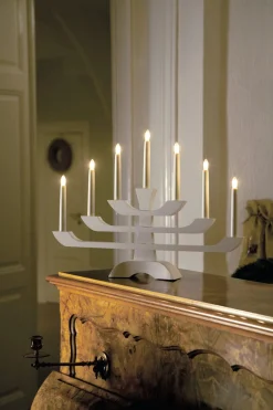 LED-adventsstake i tre 7-armet, hvit, Konstsmide, 33 cm