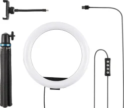 LED-ringlys med bøyelig tripod til mobil, 10 tommer