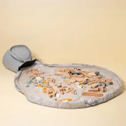 Lekematte med oppbevaringskurv, 135 cm, grå