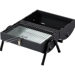 Liten, bærbar kullgrill med lokk og doble grillflater