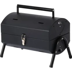 Liten, bærbar kullgrill med lokk og doble grillflater