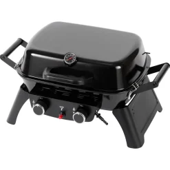 Liten, portabel gassgrill, 2 brennere og termometer