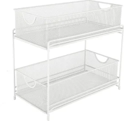 Liten oppbevaringshylle mesh med 2 kurver, hvit