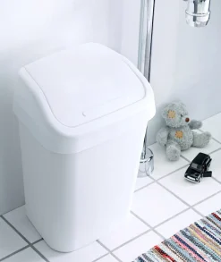 Liten søppelbøtte med vippelokk for bad, hvit, 10 liter