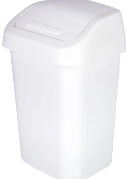 Liten søppelbøtte med vippelokk for bad, hvit, 10 liter