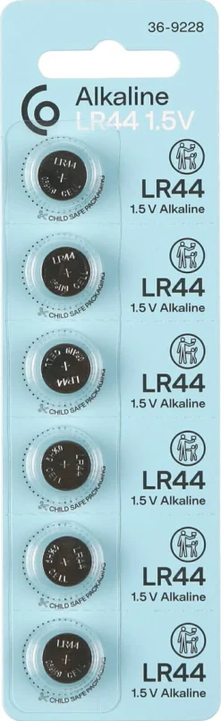 LR44 alkalisk knappcellebatteri 1,5 V, 6-pakning
