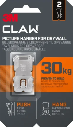 3M Claw bildekrok for gipsvegg, 30 kg, 2-pakning