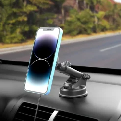 Magnetisk mobilholder med Qi2 trådløs lading, sugekopp