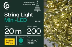 Mini LED lyslenke varmhvit grønn kabel 200 lys, 20 m