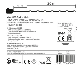 Mini LED lyslenke varmhvit grønn kabel 200 lys, 20 m