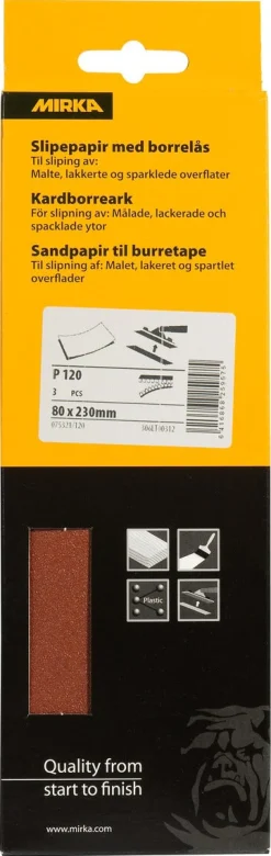 Mirka slipepapir med borrelås 80 x 230 mm, 3-pakning