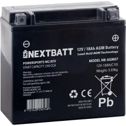Motorsykkelbatteri AGM 12 V, 18 Ah