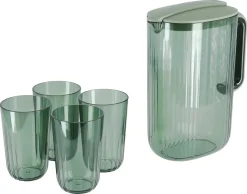 Mugge i plast med lokk og 4 glass, 2 liter