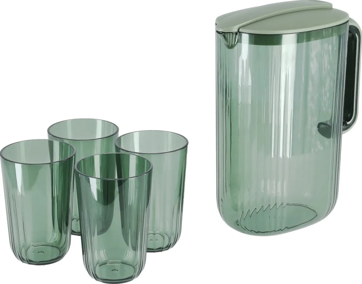 Mugge i plast med lokk og 4 glass, 2 liter