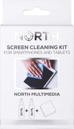 North skjermrens med pusseklut for mobil, 2 x 30 ml