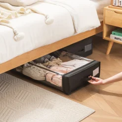 Oppbevaring under seng 18 cm, sengeskuff med hjul, stoff