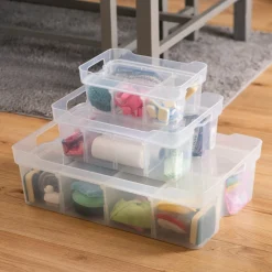 Oppbevaringsboks Modular i plast med lokk og rom, gjennomsiktig