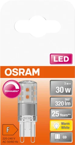 Osram G9 dimbar LED-stiftpære PIN 30, 3 W, varmhvit