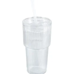 Plastkopp med lokk og sugerør, 550 ml