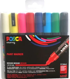Posca PC-5M merkepenn, basisfarger, 8-pakning, 1,8–2,5 mm