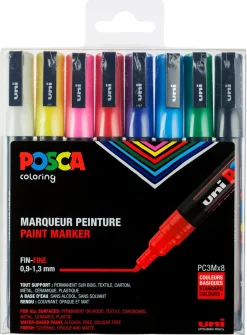 Posca PC-3M merkepenn, basisfarger, 8-pakning 0,9–1,3 mm