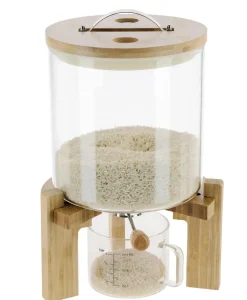 Ris- og gryndispenser i glass med tappekran og lokk, 5 l