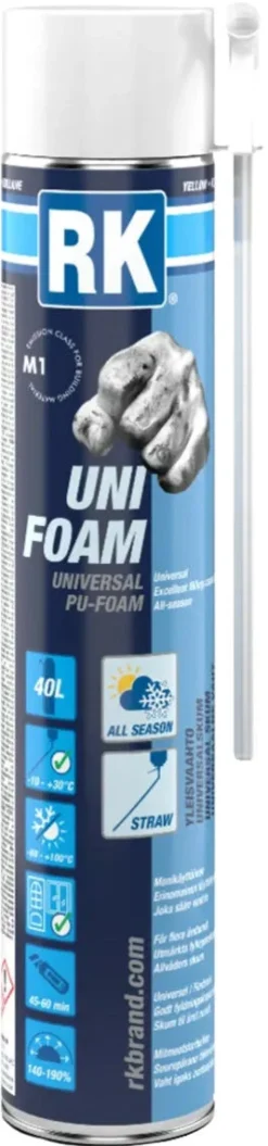 RK Uni Foam byggskum, isolering og tetting, 750 ml