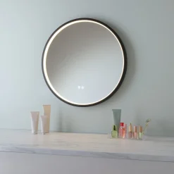 Rundt baderomsspeil med dimbart lys, svart, 60 cm