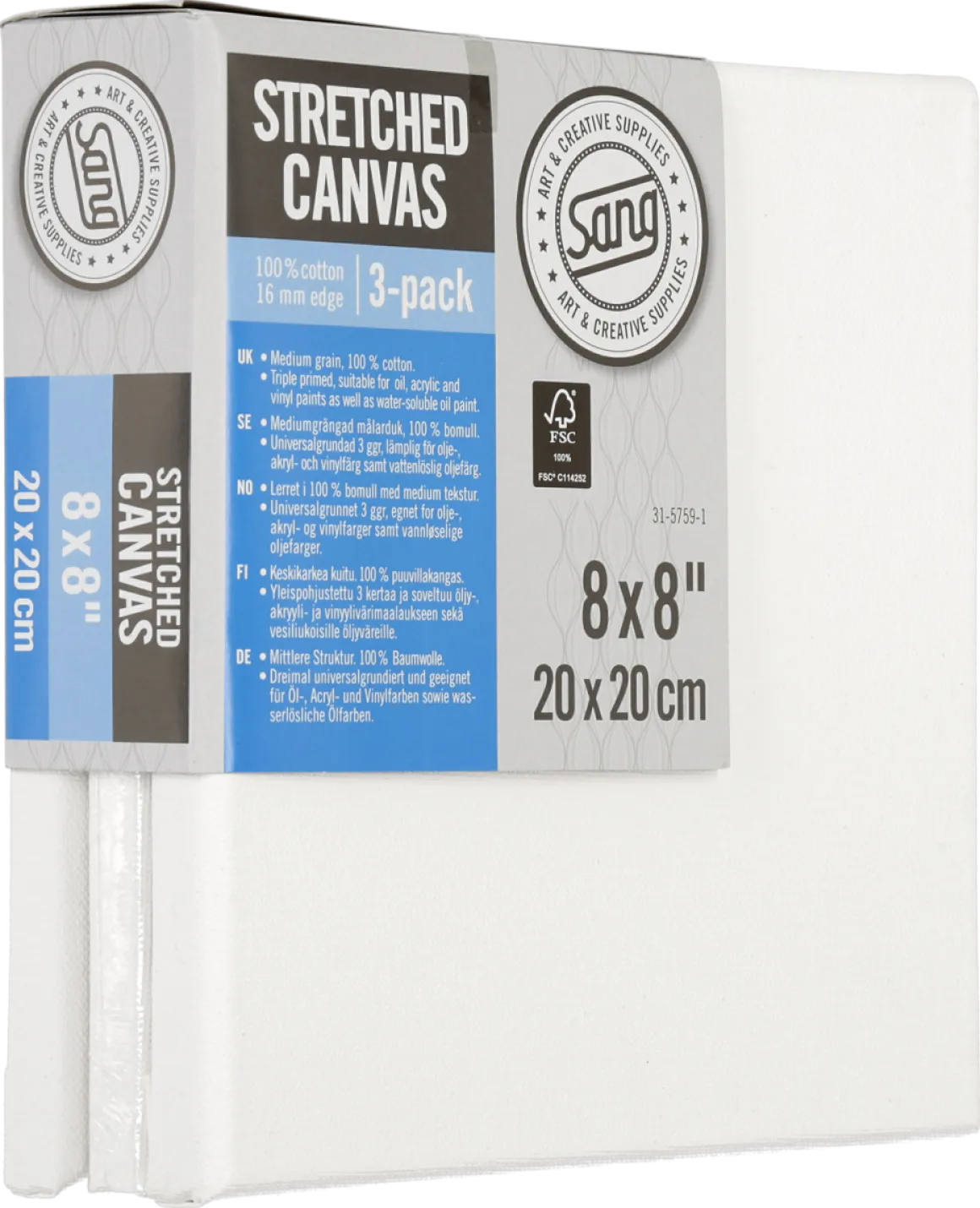 Sang bomullslerret på kileramme, 3-pack