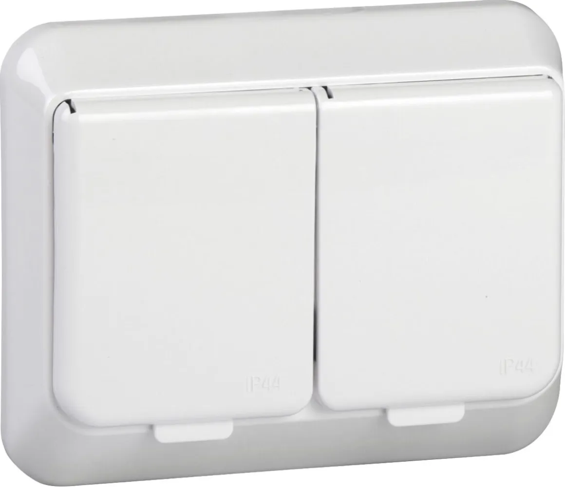 Schneider Exxact 2-veis innfelt stikkontakt med lokk, IP44