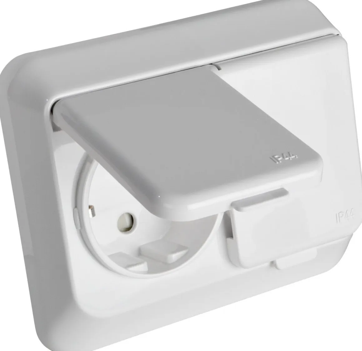 Schneider Exxact 2-veis innfelt stikkontakt med lokk, IP44