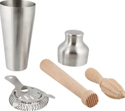 Shakersett, 4 deler, rustfritt stål og tre
